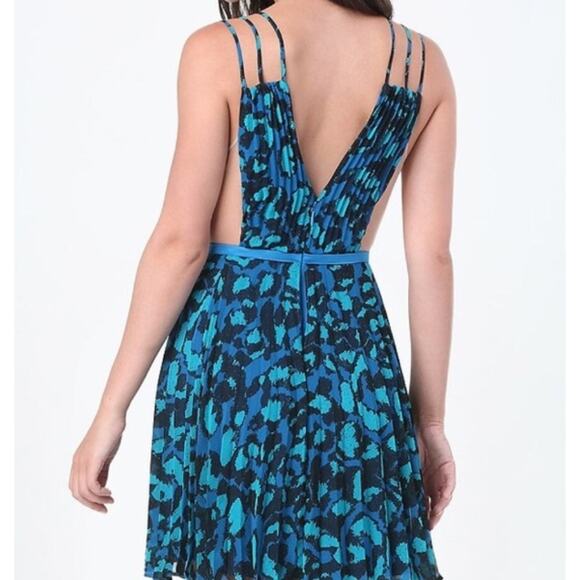 Bebe Blue Teal Animal Print Mesh Ruffle Skirt Mini Party Dress Cocktail Holiday - Picture 3 of 9